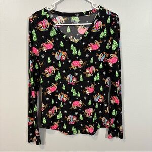 No Boundaries Black Top with Sloth and Christmas Tree Design